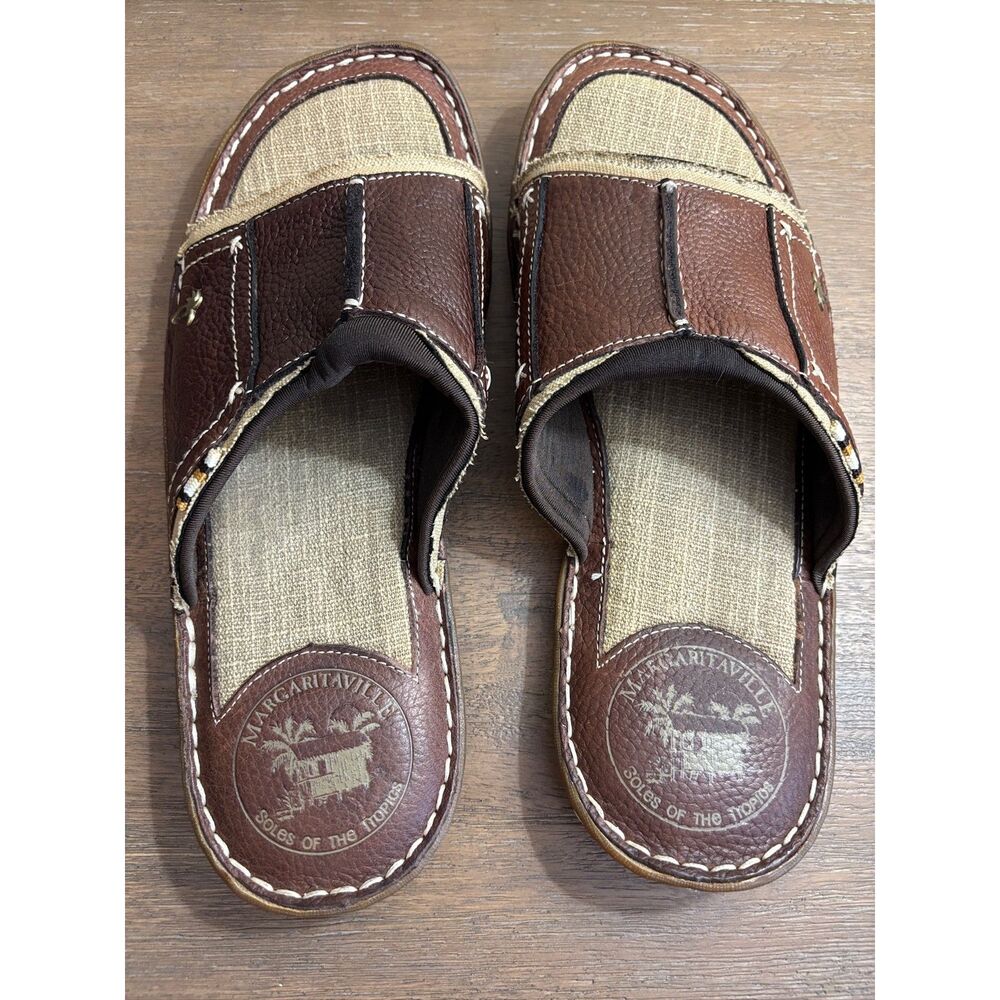 Margaritaville Men's Grove Slide Sandals Brown Leather Cushioned Size 11EUC - Picture 8 of 8